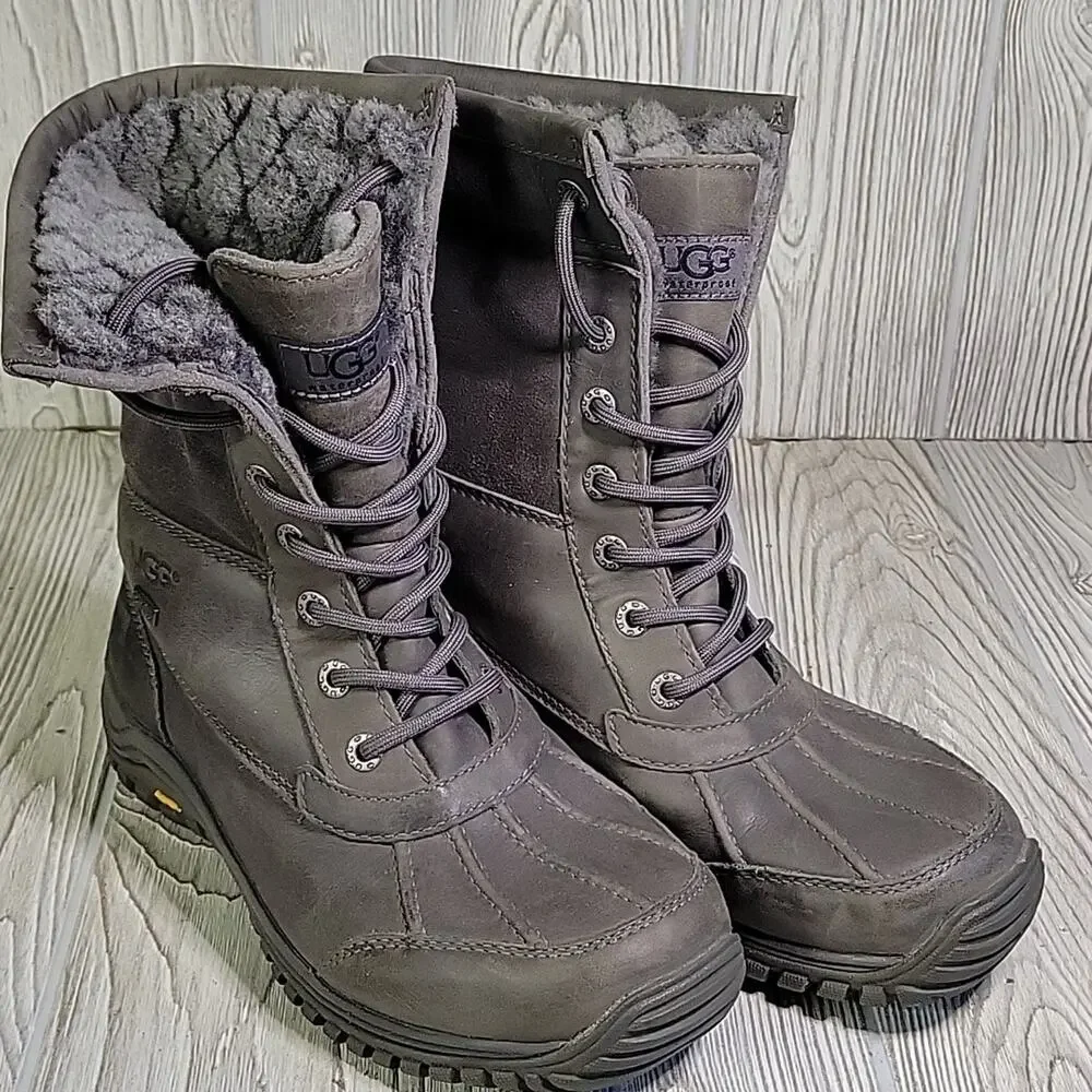 UGG Adironkdack Grey Winter Lined Boots Womens Size 7
